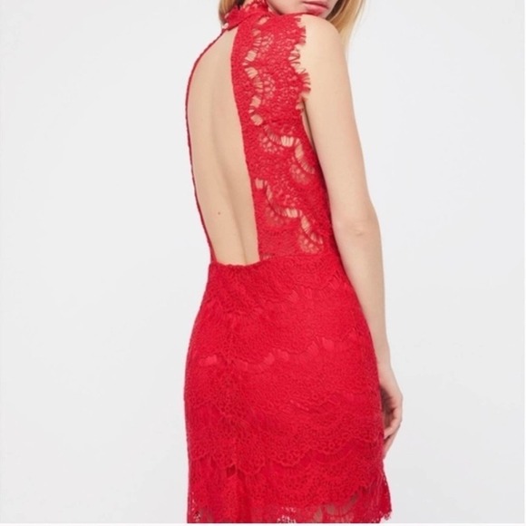 Free People Red Daydream Lace Open Back Dress - Picture 4 of 11